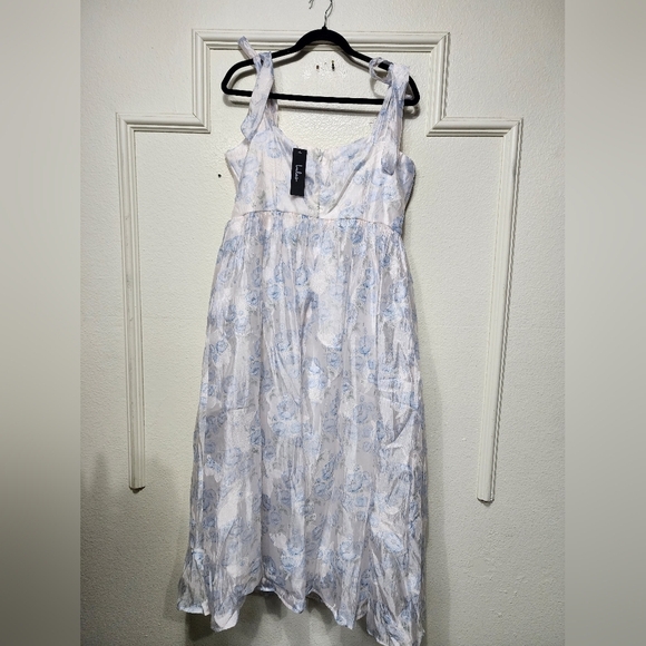 Lulus Beautifully Adored White Floral Burnout Tie-Strap Midi Dress XL Wedding - Picture 8 of 9